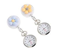 Healvian 2pcs Nurse Fob Watch with Flower Pattern, Quartz Movement Clip-on Pocket Watch for Nurses and Students, Retractable Easy-Pull Brooch, Suitable for Medical and Exam Use