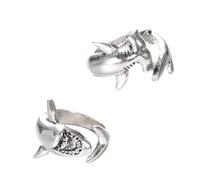 Healvian 2Pcs Open Wrap Shark Rings Couple Knuckle Rings for Women Vintage Minimalist Design for Stacking Wearing Alone Express Your Love with Stylish Thumb