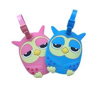 Healvian 2Pcs Owl Silicone Luggage Tags Durable Travel Suitcase Labels for Men Women Flexible Cartoon Baggage Tags for Airplane Cruise Bags Backpacks Handbags Random Color