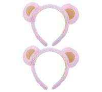 Healvian 2pcs Plush Bear Ears Headband Soft Furry Animal Hair Hoop for Women Cute Pink Spa Makeup Washing Face Headband Kawaii Lolita Cosplay Party Accessory with Adorable Bear Ear Design