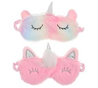 Healvian 2pcs Plush Unicorn Sleep Mask Soft Gradient Eye Cover for Boy Girl and Light Blocking for Travel Home and Sleep Includes Rainbow Unicorn Pink Silver Horn
