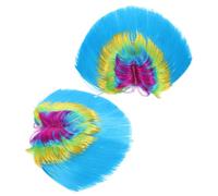 Healvian 2pcs Rainbow Crazy Wigs Hair Bun Extensions for Halloween Carnival and Costume Parties Easy to Wear Eye Catching Fluffy Hair Accessories for Group Coordination and Fun Celebrations