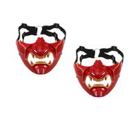 Healvian 2pcs Red Samurai Half Face Mask Japanese Warrior Demon Cosplay Props for Festival Party Dress-up Halloween Devil Costume Accessories
