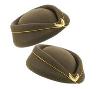 Healvian 2pcs Retro Womens Stewardess Hat Flight Attendant Beret Cap for Halloween Costume Uniform Accessories Felt Air Hostess Cap with Comfortable Fit and Year Use