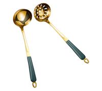 Healvian 2pcs Reusable Soup Serving Spoons with Slotted Design, Comfortable to Hold, Scratch-Resistant Plastic and Stainless Steel Kitchen Scoop for Eating Hot Pot and Restaurant Use