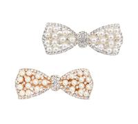 Healvian 2pcs Rhinestone Bow Hairpin Hair Clips with Pearl Embellishments, Artistic Look Sweet Temperament Bow Knot Design, Does Not Damage Hair, Christmas and School Reward Accessories