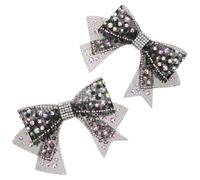 Healvian 2Pcs Rhinestone Crystal Bow Shoe Decoration Sparkling DIY Wedding Bridal Shower Accessory Elegant Black Ab Color Bow for Craft Chic Shoe Charm for Women
