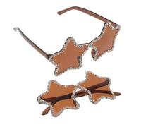 Healvian 2pcs Rimless Star Shaped Party Sunglasses with Hand-set Rhinestones, Light Brown Candy Color Eyewear for Beach, Birthday, Festival and Nightclub Use