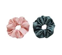 Healvian 2pcs Satin Fabric Hair Ties Hair Ropes Elastic Ponytail Holders Vintage Green Warm Pink Cloth for Women Daily Use