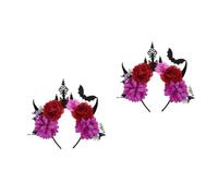 Healvian 2pcs Scary Devil Horns Headband for Halloween Creative Bat Flower Headwear Cosplay Party Accessory Spooky Demon Horns Hair Band for Women Girl Theme Party