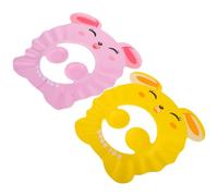 Healvian 2pcs Shower Cap for Bath Shampoo Hat with Adjustable Four-button Design, Large Size Bathing Hair Wash Visor for Babies, Pink and Yellow