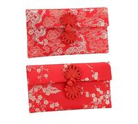 Healvian 2pcs Silk Chinese Knot Red Envelopes for Chinese New Year and Wedding, Traditional Red Packets with Embroidered Satin Fabric and Classic Button Closure, Lucky Money Packet Set