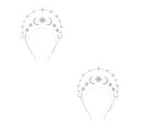 Healvian 2pcs Silver Layered Hair Hoop with Rhinestones and Alloy Material Featuring Star and Moon Design, Vintage Goddess Inspired Headband for Party and Prom, Effortless Statement Piece