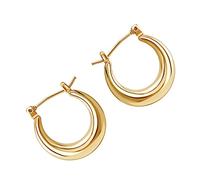 Healvian 2pcs Simple U Shaped Earrings for Women Copper Material Glossy Golden Hoop Jewelry Minimalist Europe America Style