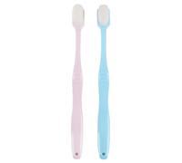 Healvian 2pcs Soft Bristle Fur Design Toothbrushes for Oral Cleaning Compact Head with Gum Massage Ergonomic Non-Slip Handle Pink and Blue for Adults and Family Use