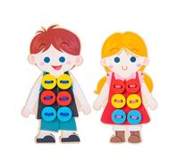 Healvian 2pcs Threading Clothes Lacing for Wooden Dolls with Smooth Edges No Burr Adorable Design Educational Playtime