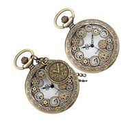 Healvian 2pcs Vintage Roman Dial Pocket Watch Accessories Classic Retro Watch Chain Gear Engraved