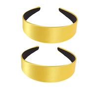 Healvian 2pcs Wide-edge Solid Color Hair Hoops for Women and Girls Elegant Satin Headband Yellow for Parties Birthdays and Cosplay Events Comfortable Fit for Head