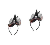 Healvian 2pcs Womens Halloween Headband Witch Hat Skull Bow Hairband Creative and Comfortable Headpiece for Women Party Decorations
