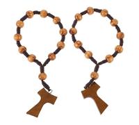 Healvian 2pcs Wooden Cross Prayer Beads Bracelet with Knot Counting Structure for Easy Use Stylish Unisex Jewelry Decoration for Yoga and Spiritual Practice