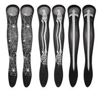 Healvian 3 Pairs Halloween Knee High Socks Skeleton Cross Stockings Spider Web Socks for Halloween Cosplay Thigh High, Goth Spooky Tight Stockings Horrible Cosplay