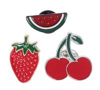 Healvian 3 Pcs Cute Fruit Enamel Brooch Pins with Watermelon Strawberry Cherry Designs Cartoon Lapel Badges for Women Jackets Backpacks Novelty Accessories for Parties and Daily Wear