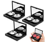 Healvian 3 Sets Black Plastic Eyeshadow Cases with 2 Compartments Each, Lightweight and Easy to Carry Makeup Storage Containers for Travel and Daily Life