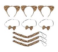 Healvian 3 Sets Leopard Print Cat Ears Headband Bow Tie Tail Accessory Set for Party Cosplay Carnival Dress-up