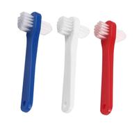Healvian 3Pcs Adult Denture Toothbrush Dual Head Toothbrushes for Cleaning of False Teeth Comfortable Grip Durable Materials for Hard to Reach Areas White Red Blue