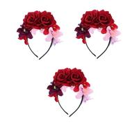 Healvian 3pcs Artificial Rose Flower Headpiece for Halloween and Day Dead Lightweight Comfortable Floral Crown Headband with Realistic Deep Red and Orchid Roses Elegant Costume Accessory