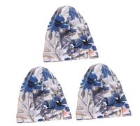 Healvian 3pcs Cotton Printed Double-layer Satin Lined Chemotherapy Cap for Women Breathable Elastic Nightwear Graffiti Navy Design for Sleeping and Hair Protection