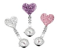 Healvian 3pcs Delicate Love Shaped Nurse Pocket Watches with Glass Mirror and Alloy Material Easy to Wear Hanging Nurses Watch Featuring Decorative Effect Random Color