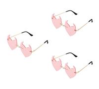 Healvian 3pcs Devil Heart Shaped Rimless Sunglasses for Valentine's Day Parties Unique Decorative Eyeglasses Quirky Accessories for Dance and Beach Events Valentine Themed Props