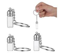 Healvian 3Pcs Glass Essential Oil Refill Bottles Bright Silver Acrylic Caps Keychain Set - Small, Medium, Large Travel Size Perfume Vials for Women Portable