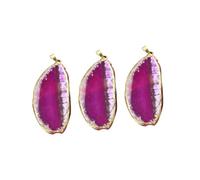 Healvian 3Pcs Gold-Plated Agate Stone Pendant Charms DIY Hanging Accessories for Jewelry, Sweater Zipper, Wind Chime Ornament - Rosy Pink Irregular Shape
