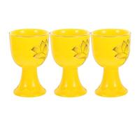 Healvian 3pcs Golden Ceramic Buddha Worship Cup with Smooth Surface and Portable Round Design, for Home Use and Temple Rituals, Buddhist Water Offering Bowl and Inviting Wealth Chalice