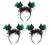 Healvian 3pcs Halloween Cat Ears Headband Bow Headpiece for Women Cat Cosplay Accessory