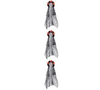 Healvian 3pcs Halloween Flower Headband Veil with Black Orange Roses Cosplay Hair Clasp for Festivals Lightweight Comfortable Headdress for Parties Costume Dress Up