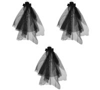 Healvian 3pcs Halloween Gothic Bride Veil Hairband with Skeleton Rose Decor Unique Cosplay Hair Accessory for Parties Versatile Punk Style Headpiece for Halloween Events