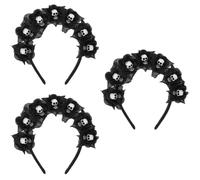 Healvian 3pcs Halloween Simulation Skeleton Head Women Party Headband Artificial Flowers