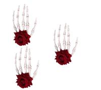 Healvian 3pcs Halloween Skeleton Hair Claw Clips for Women Large Red Rose Skull Hand Hairpins Durable Pe Material Lightweight Non Slip Gothic Hair Accessories for Halloween Party and