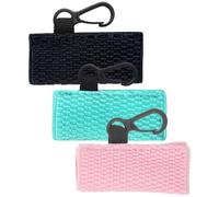 Healvian 3pcs Knitted Lip Balm Holder Set with Keychain, Portable Knitting Lip Gloss Sleeve, Lipstick Bag in Pink, Black and Sky Blue for Travel and Daily Use
