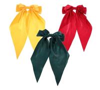 Healvian 3pcs Large Satin Hair Bow Clips with Long Tails Oversized Bowknot Barrettes for Women and Lightweight Comfortable Fit Secure Grip Vibrant Red Yellow Green Hair Accessories
