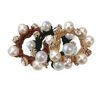 Healvian 3pcs Pearl Hair Ropes Elastic Hair Ties Set Khaki Brown Black Colors for Women and Girls Suitable for Ponytail and Daily Wear