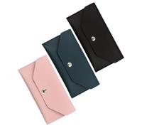 Healvian 3pcs PU Cash Wallet in Black Pink Compact Money Organizer Budget Envelope Holder Coin Purse with Button for Men Women Lightweight Earbud Case Alternative Travel-Friendly