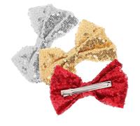 Healvian 3pcs Sequin Hair Bows for Sparkly Decorative Hair Clips Comfortable Secure Fit for Performances Proms and Daily Wear in Red Gold Silver