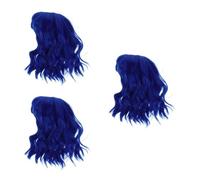 Healvian 3pcs Short Curly Bob Wig for Women, Shoulder Length Synthetic Hair with Bangs, Universal Fit Design and Simple to Wash, Stylish Blue Costume Wig for Parties and Cosplay Events