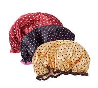 Healvian 3pcs Shower Caps for Women Reusable Bathing Bonnet Soft for Cooking and Travel and Red Dots and