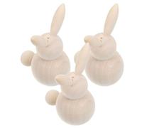 Healvian 3pcs Unfinished Wooden Bunny Peg Dolls for DIY Painting Natural Easter Bunny Figures for Crafts Holiday Decorations Party Embellishments and Creative Spring Projects