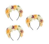 Healvian 3pcs Vintage Butterfly Floral Crown Headband Mexican Day Dead Hair Accessory with Realistic Artificial Flowers Retro Style Fairy Fascinator for Halloween Costume Parties